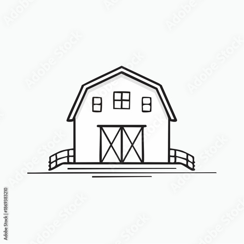 Minimalist Barn House Line Art Vector for Rural Farm Concept