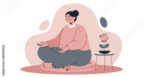 Woman Practicing Yoga Meditation Serene Environment.