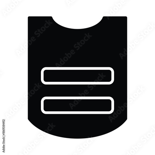 Black Bulletproof Vest Icon on White Background for Security or Protection