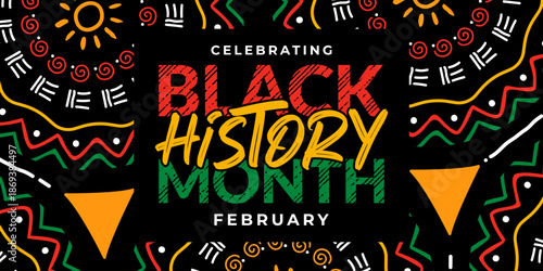 African-Americans Black history month lettering on colorful African Afro pattern background. vector illustration