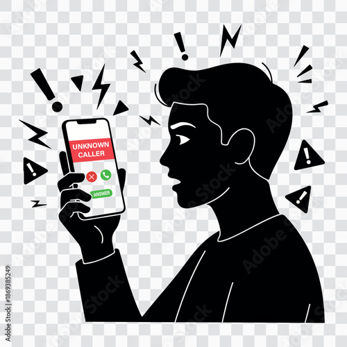 Unknown Caller Icon Spam Call Warning Symbols, Smartphone Alert Graphics & Telemarketing Robocall