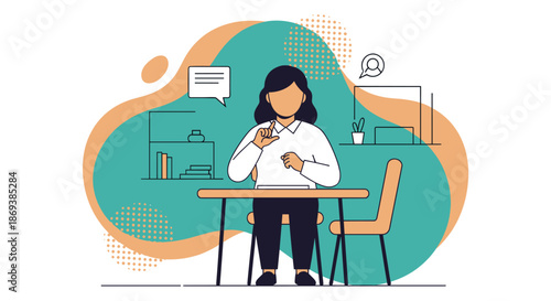Woman Sitting at Desk Working on Computer.
