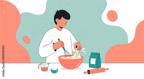 Man Mixing Ingredients in a Bowl.