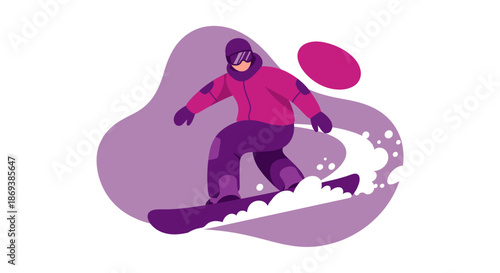 Woman Snowboarding Down a Slope.
