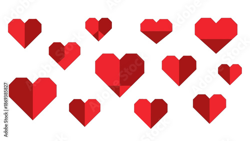 Red Geometric Hearts Pattern on White Background for Valentine's Day