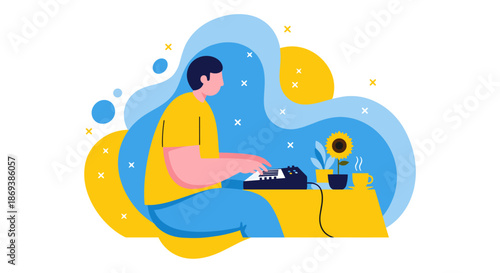 Man Operating DJ Controller Equipment.