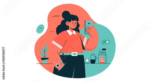 Woman Taking Selfie with Smartphone Device.