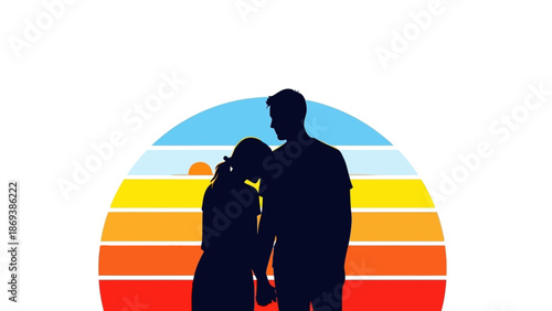 Silhouette of couple against colorful sunset background