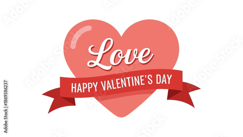 Valentine's Day Heart with Love Message and Red Ribbon