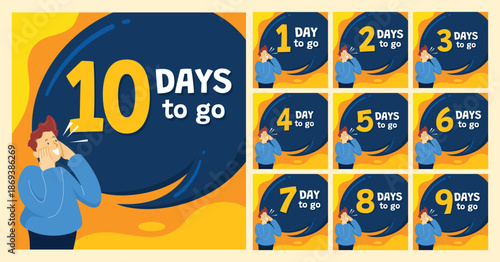 Countdown illustration showing a woman and days remaining from ten to one