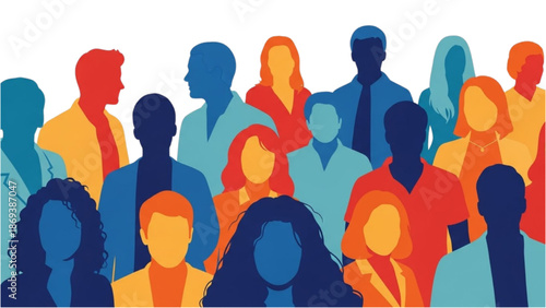 Diverse group of people gathered together in a vibrant illustration