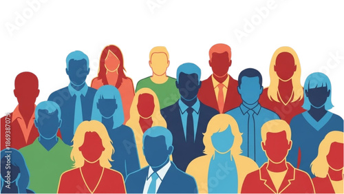 Diverse group of people standing together in a crowd, viewed from the front