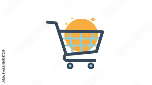 Shopping Cart with Golden Coins Inside.