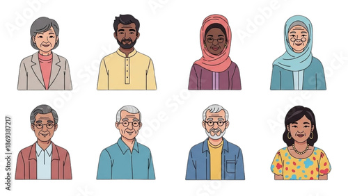 Diverse group of people from different cultures and ages illustrated in a modern graphic style