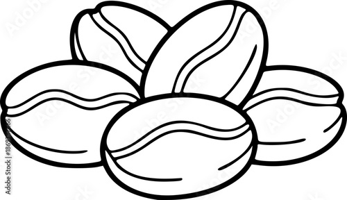 A minimalist line art illustration of a pile of coffee beans in a simple black and white design