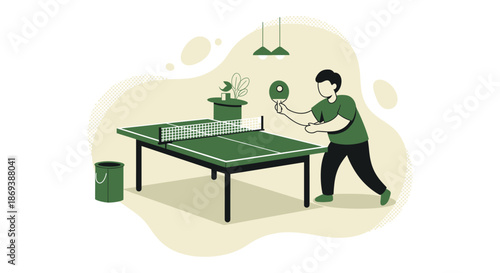 Man Playing Table Tennis with Green Paddle.
