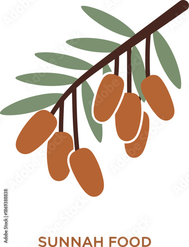 Islamic Ramadan Lantern Illustration with Dates Branch and Sunnah Food Concept for Ramadan Decor