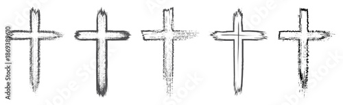 Christian cross set collection. Paint brush stroke cross. Religious cross.