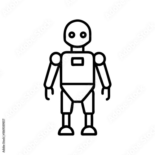 Humanoid robot icon in simple line design against a white background  