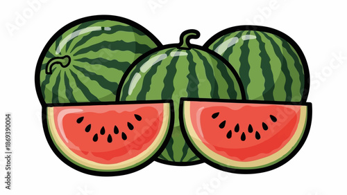 Juicy sliced watermelons, a refreshing summer fruit with vibrant red flesh and dark seeds