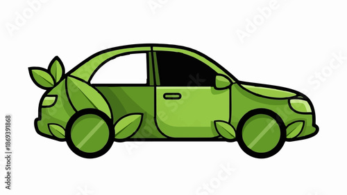 Green car with leaf accents, symbolizing eco-friendly transportation and nature