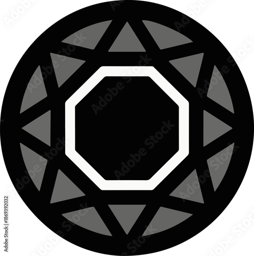 Geometric gem design with sharp edges and dark facets