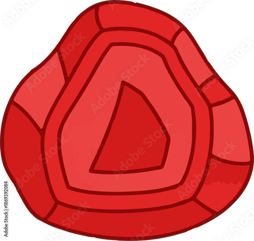 Geometric red stone with layered facets and a triangular central cut