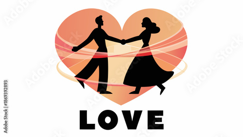 Romantic couple dancing in heart shape with love theme