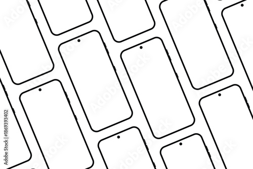 Foto Black outlines of multiple smartphone screens on for design and mockup purposes