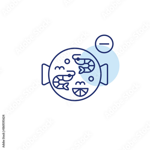 Shrimp paella and minus, food order cancelled. Pixel perfect, editable stroke vector icon