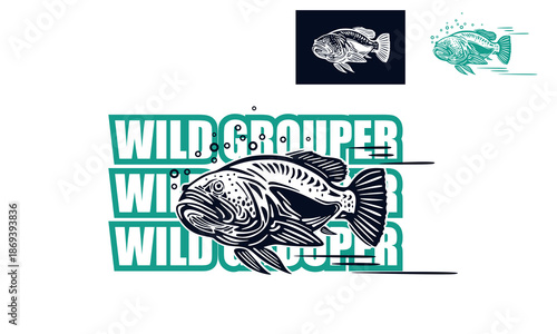 ikan krapu liar or wild grouper fish logo, silhouette of big grouper vector illustrations