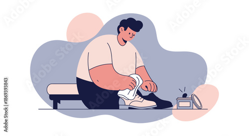 Man Tying Shoelaces on Bench.