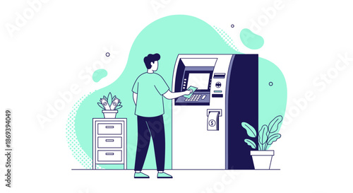 Man Using Automated Teller Machine Illustration.