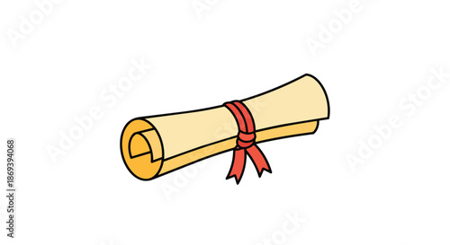 Illustration of a Rolled Diplomas Wrapped with a Red Ribbon Representing Academic Achievement and Graduation Ceremonies