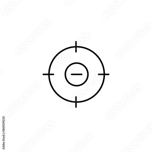 Minus in target. Aim cancelled, goal unavailable. Pixel perfect, editable stroke vector icon