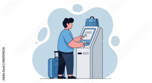 Man Using Automated Ticketing Kiosk Machine.