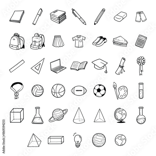 Hand Drawn School Education Doodle Illustration Set