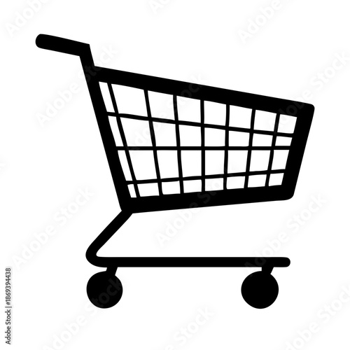 Modern Shopping Cart Silhouette Vector Icon Isolated on White Background for E-commerce and Retail Web Design