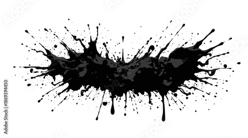 A black ink splatter resembling a stylized bat symbol on a white background.