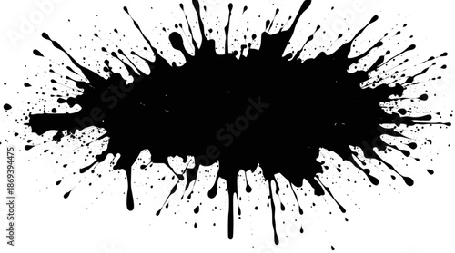 A black ink splatter effect with many thin, sharp, and irregular lines radiating outwards from a central mass.