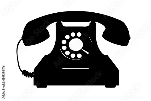 Vintage Retro Rotary Dial Telephone Silhouette Vector Icon Isolated on White Background for Communication and Nostalgia