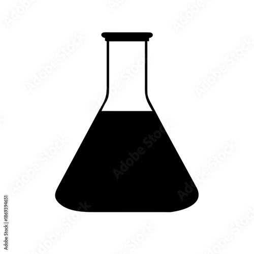 Science Laboratory Erlenmeyer Flask Silhouette Vector Icon Isolated on White Background for Chemistry and Research