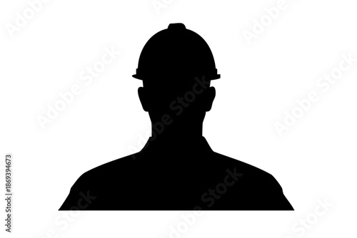 Professional Construction Worker Avatar Silhouette Vector Icon with Safety Hard Hat Isolated on White Background