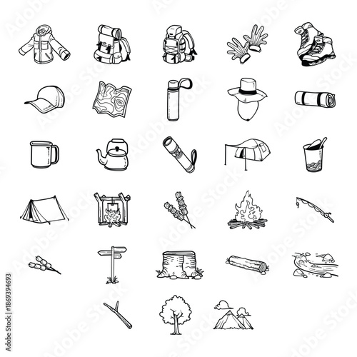 Hand Drawn Camping Outdoor Doodle Illustration Set