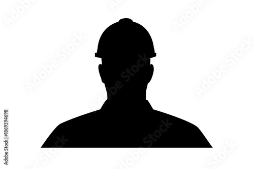 Professional Construction Worker Avatar Silhouette Vector Icon with Safety Hard Hat Isolated on White Background