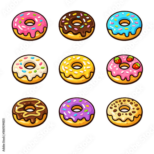 set icons of colorful donuts