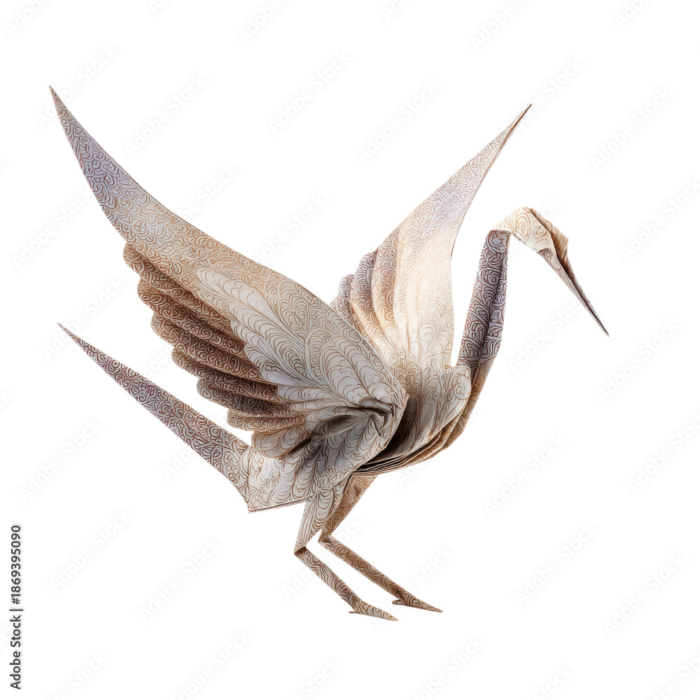 Fototapeta premium A delicate origami crane in mid flight
