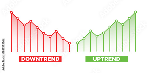 Uptrend and Downtrend chart . rising graph arrow up, concept of business success. Vector illustration