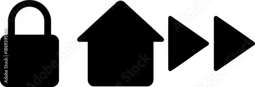 Basic user interface navigation icons: lock, home, and fast forward.