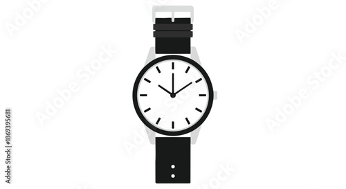 Minimalist black and white wristwatch showcasing classic analog design with simple dial and leather strap emphasizing timeless style and elegance